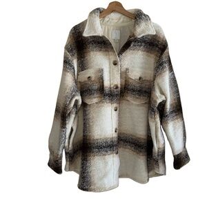 Joie plaid flannel shacket - cream Sz 3x